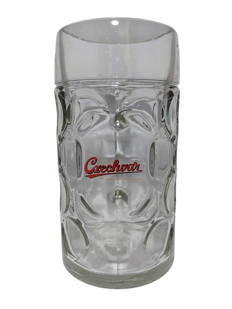 CZECHVAR Premium Czech Lager Glass Beer Mug, Traditional Dimpled Stein Style, 1 CZECHVAR Premium Czech Lager Glass Beer Mug, Traditional Dimpled Stein Style, 1