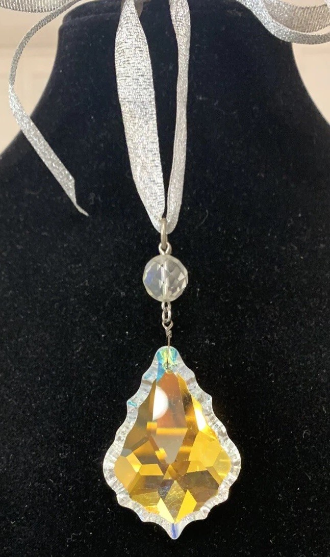 Kirks Folly Aurora Borealis Crystal Ornament Scalloped Edge Iridescent Crystal