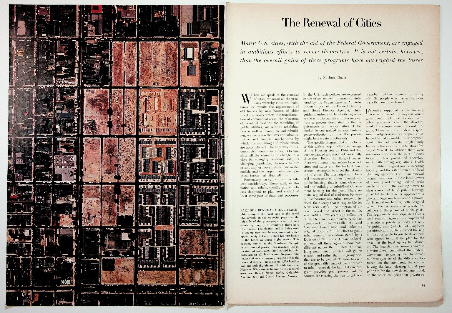 1960s Urban Renewal Magazine Article Glazer City Planning Housing Ephemera