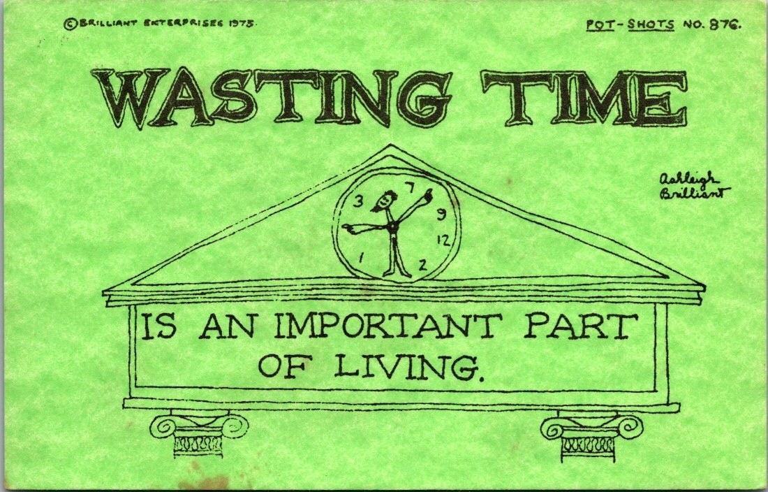Ashleigh Brilliant 1975 Pot-Shots No. 876 Wasting Time Humor Postcard Green