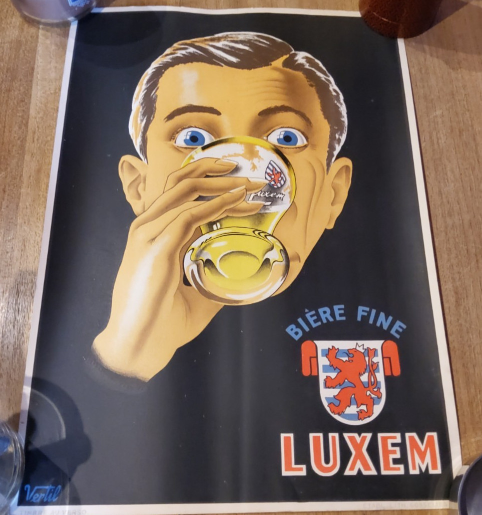 ORIGINAL VINTAGE LITHOGRAPHIC POSTER BEER LUXEM 1930\'S