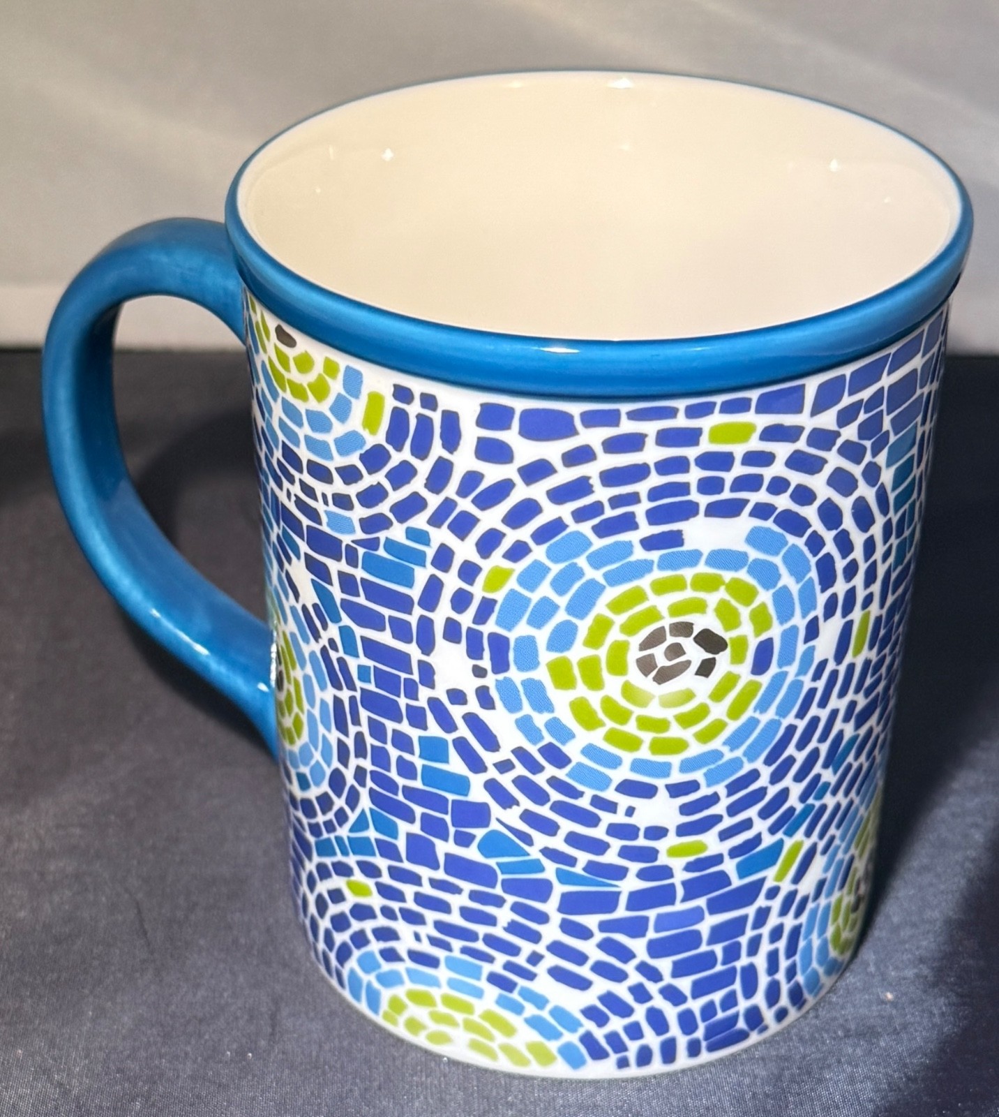Starbucks Coffee Mug 2008 Mosaic Tile Swirl Blue Green Yellow 16oz Collector