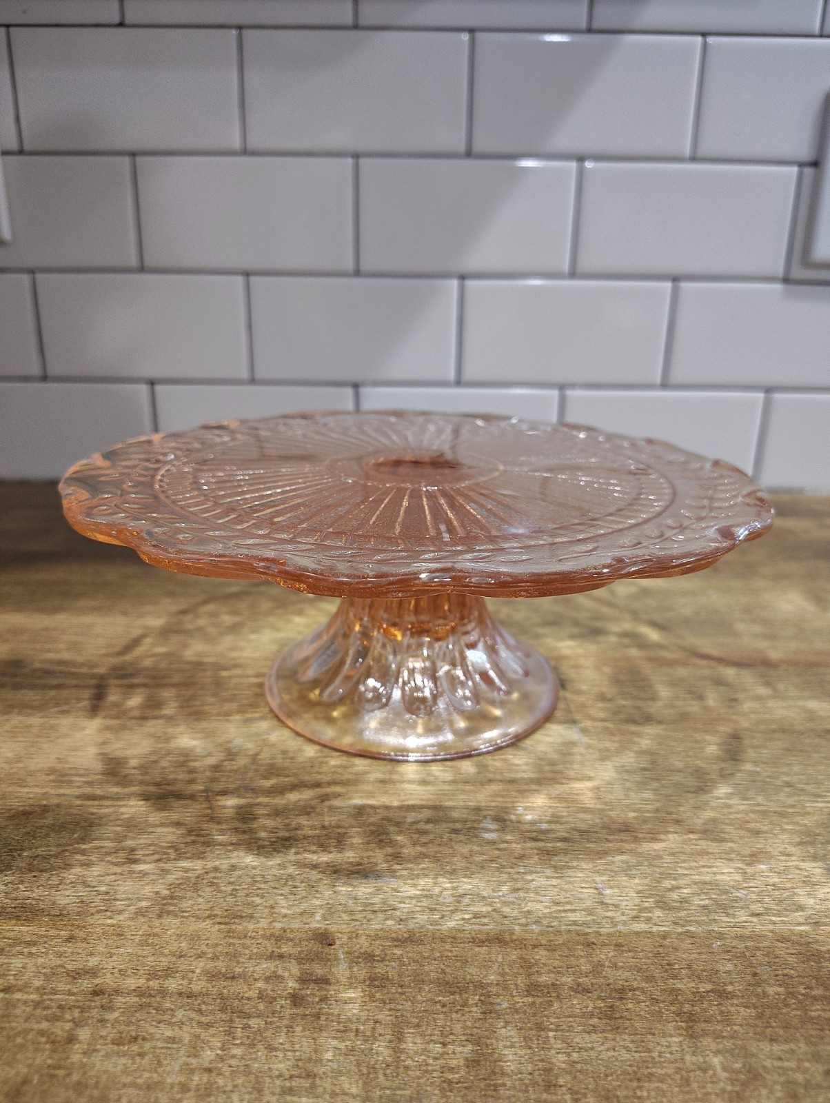 Pink Depression Glass Pedestal Cake Stand 9