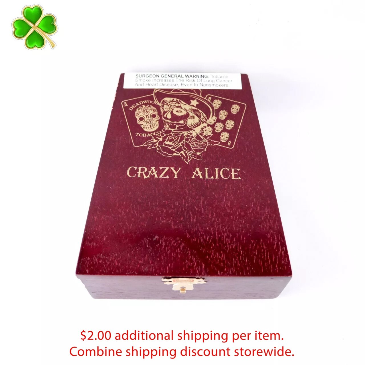Deadwood Tobacco Co Crazy Alice Empty Wood Cigar Box 6.25\