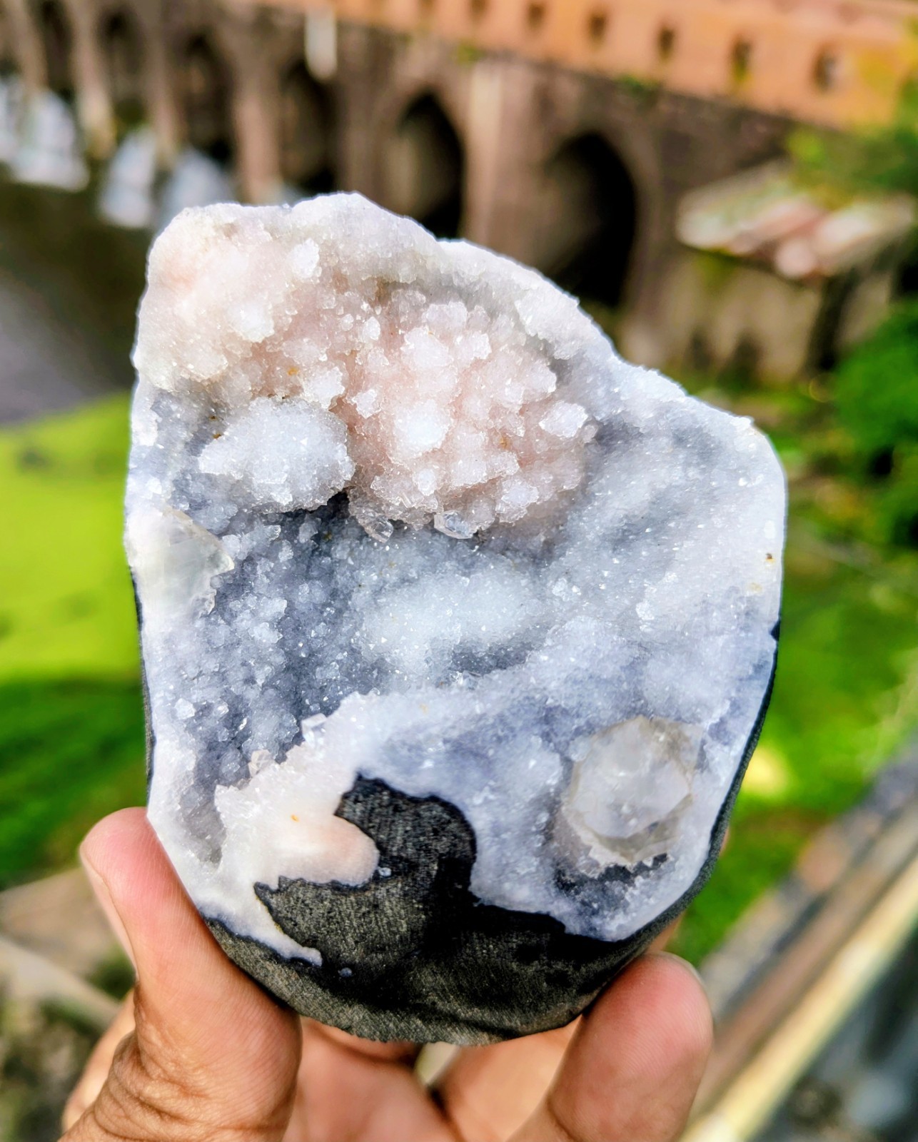 Natural BEAUTIFUL Pink Coating Calcite With Blue Chalcedony minerals specimen 
