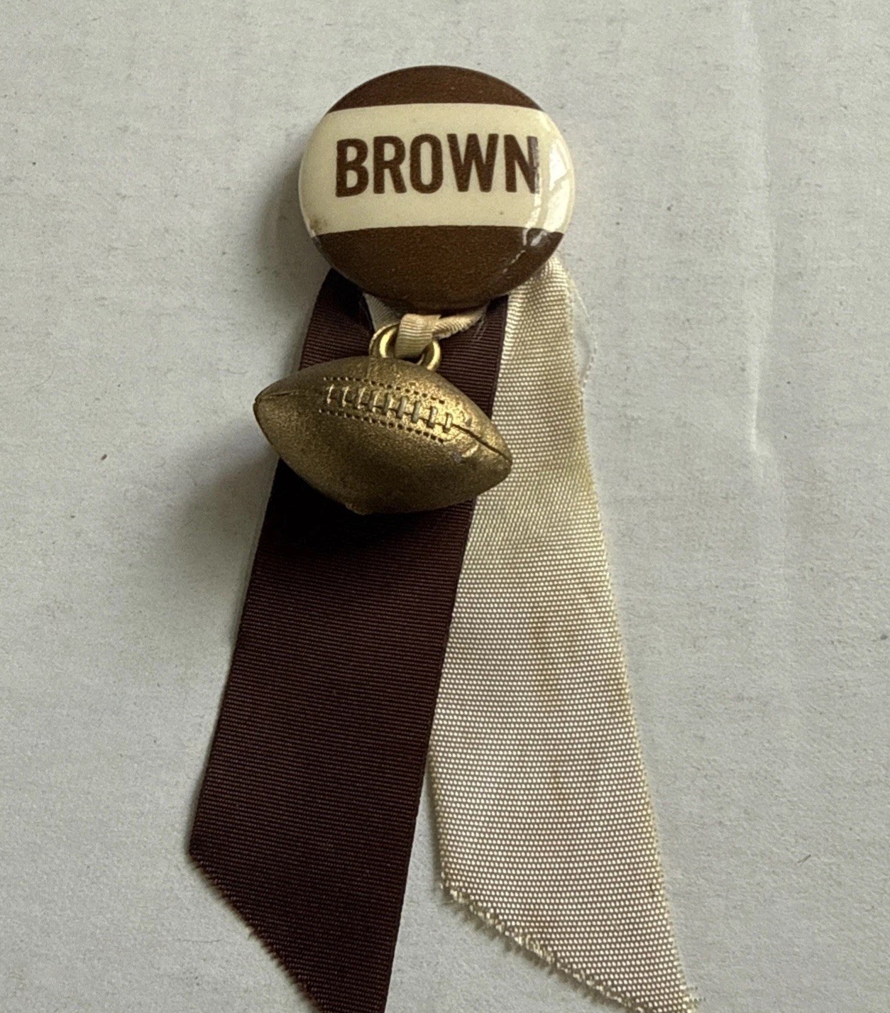 RARE Antique Vintage BROWN UNIVERSITY Golden Football Pin Badge Medal Pinback
