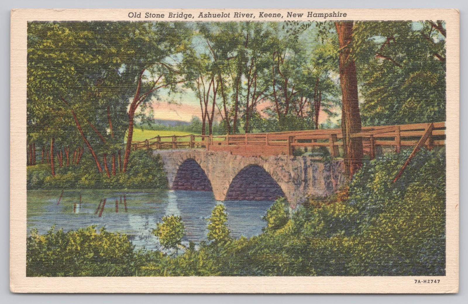 Old Stone Bridge Ashuelot River Keene NH Vintage Postcard