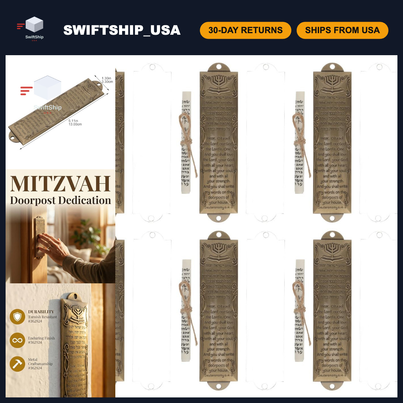 6 Sets Mezuzah for Door - Vintage Religious Case with Holy Scroll, Metal Shema H