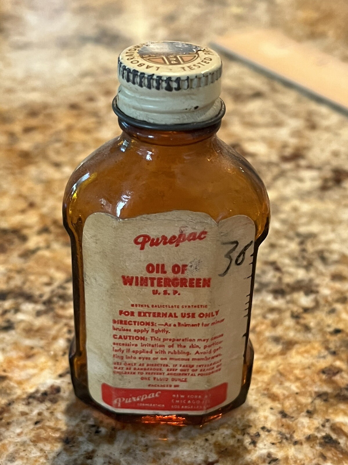 Vintage Purepac Oil Of Wintergreen USP Made In USA Circa 1950