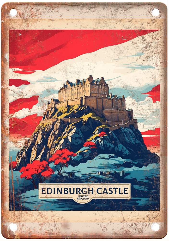 Edinburgh Castle United Kingdom Retro Look Travel Poster Metal Sign T3591 Edinburgh Castle United Kingdom Retro Look Travel Poster Metal Sign T3591