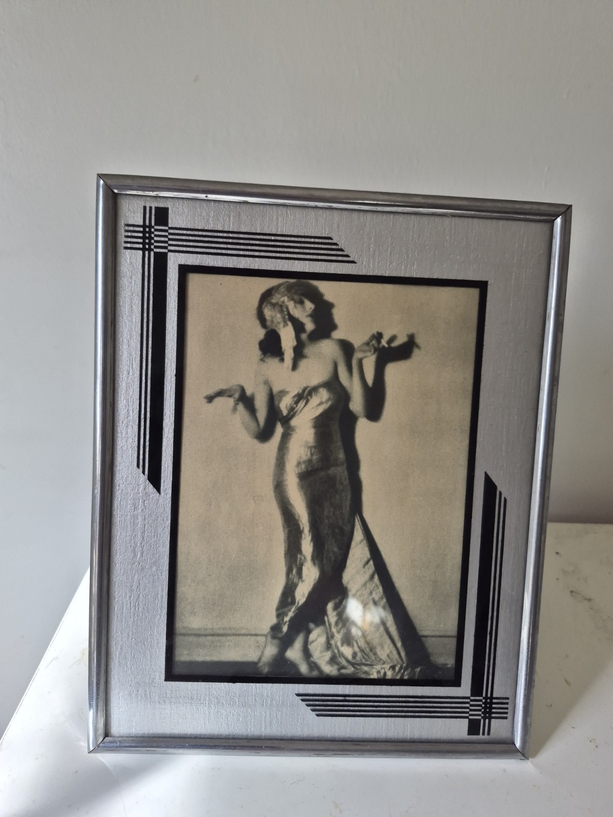 Vintage 1930s Art Deco Reverse Glass Black and Silver Frame 