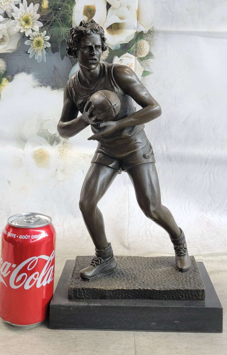 SIGNED TROPHY RUGBY PLAYER BALL BRONZE MARBLE BASE SCULPTURE DEAL