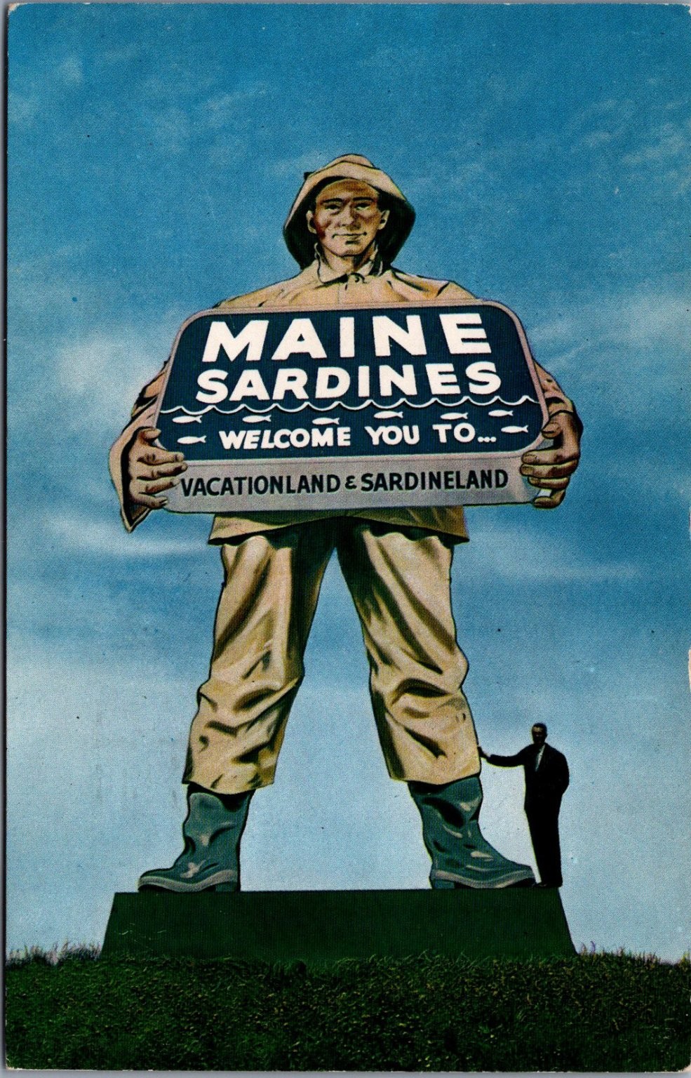 Giant Maine Sardine Fisherman Kittery Postcard Vintage 1950s