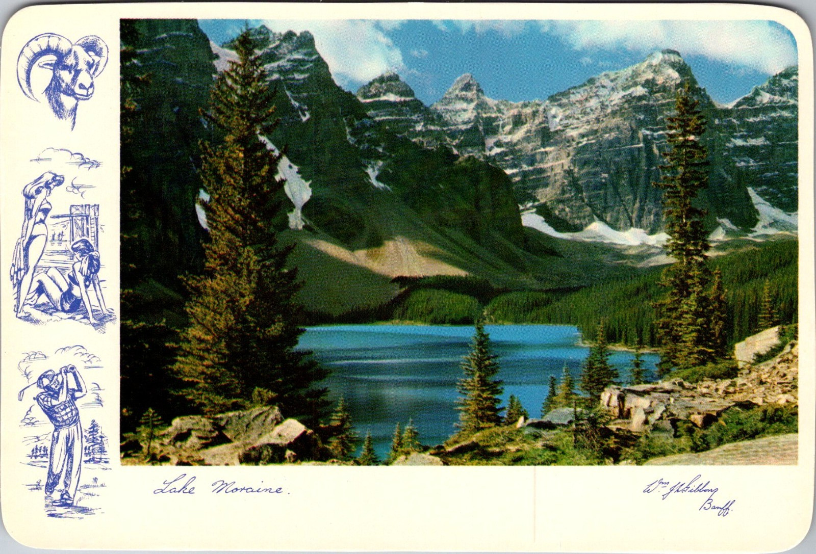 Lake Moraine Eternally Green Lake Ten Towering Peaks Vintage Postcard TP14-12