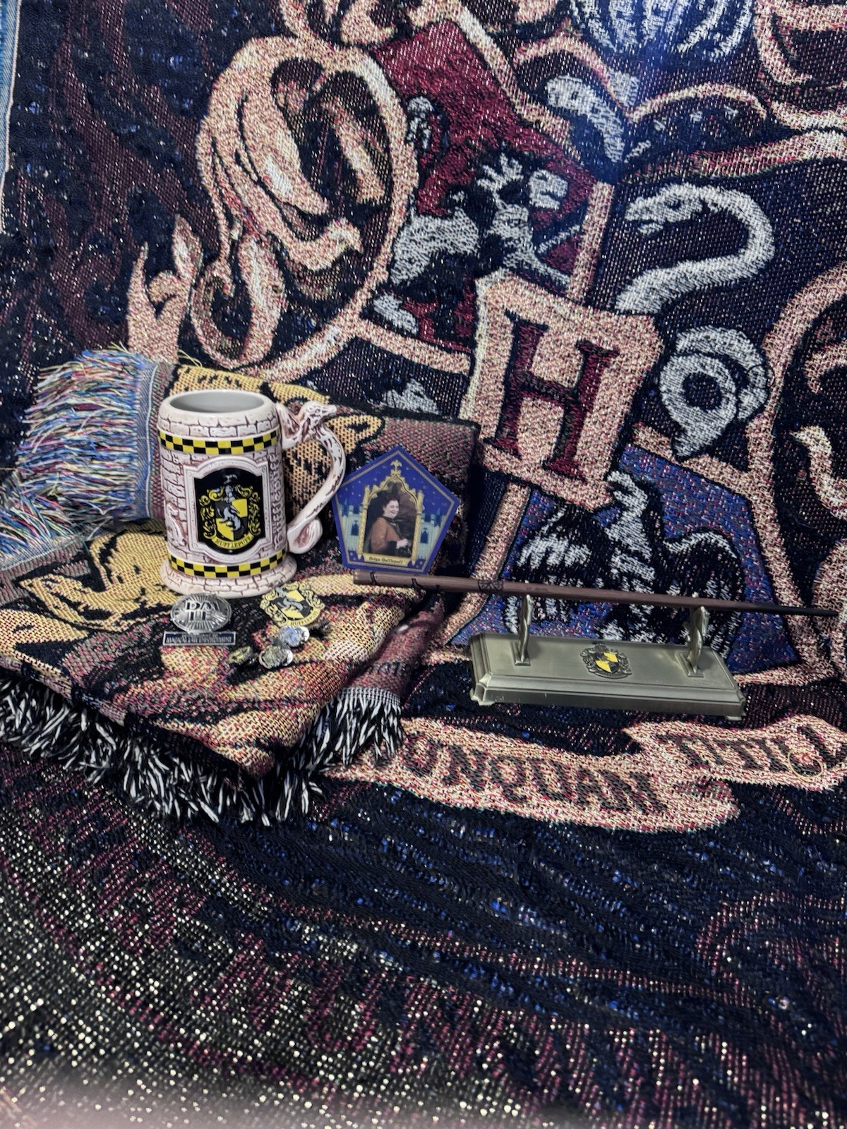Authentic Hufflepuff Set Full Set Of Wand, Stand, Mug, Pins, Tapestry’s & More Authentic Hufflepuff Set Full Set Of Wand, Stand, Mug, Pins, Tapestry’s & More