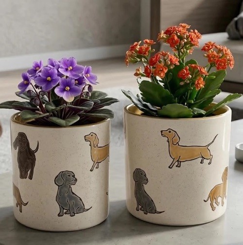 NEW Set of 2 Dachshund Planters Hand Painted Flower Pots LARGE 6.5H & SMALL 5.5H NEW Set of 2 Dachshund Planters Hand Painted Flower Pots LARGE 6.5H & SMALL 5.5H