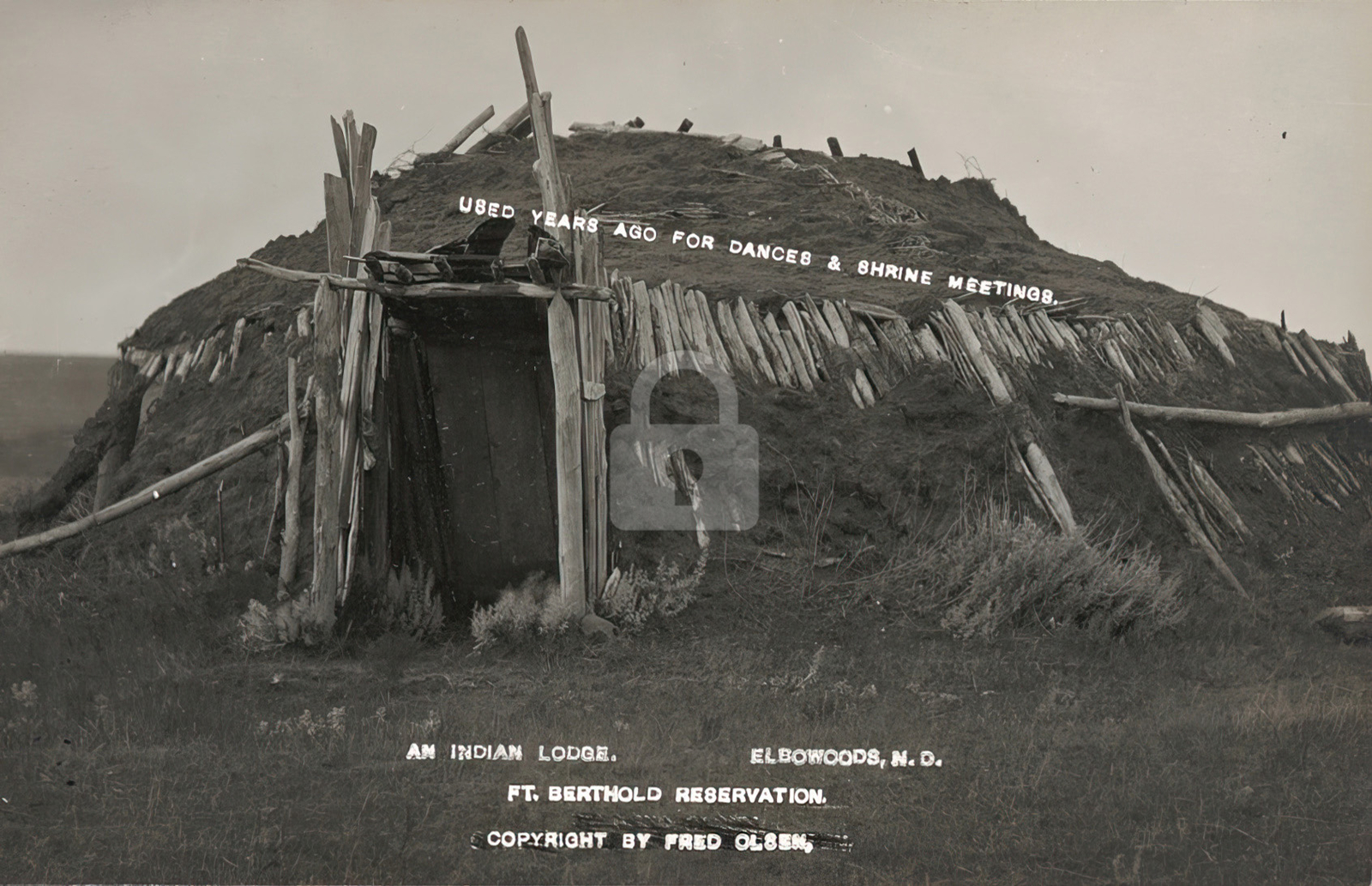 An Indian lodge Elbowoods ND Ft. Berthold Reservation 1911 RPPC Postcard COPY