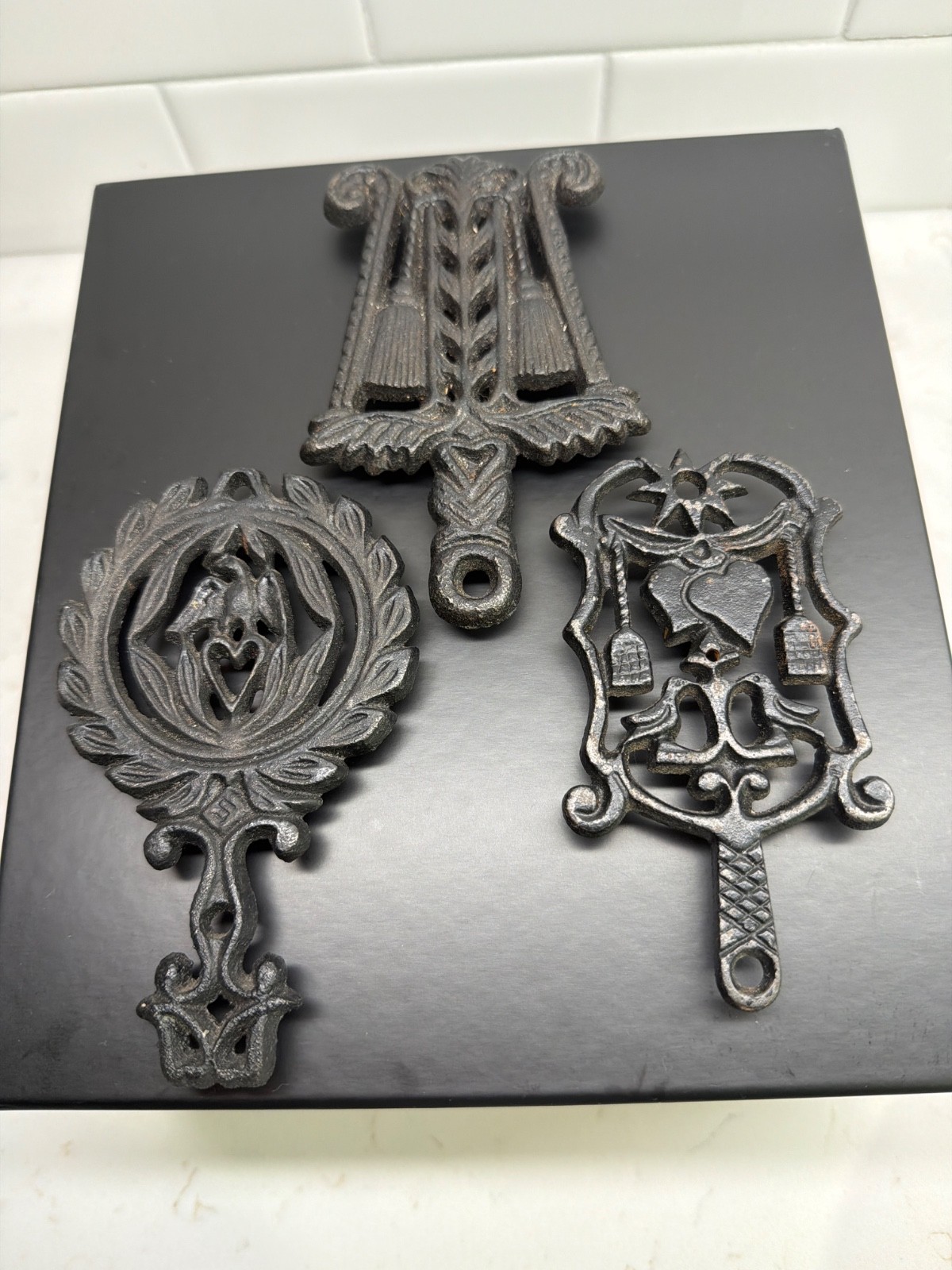 Vintage Mini Cast Iron Trivet Set (Lot of 3) - Pennsylvania Dutch Folk Art