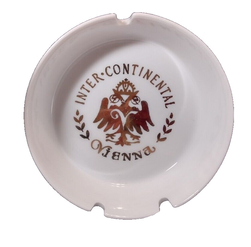 Vintage Inter Continental Hotel Ash Tray Vienna Austria White & Gold
