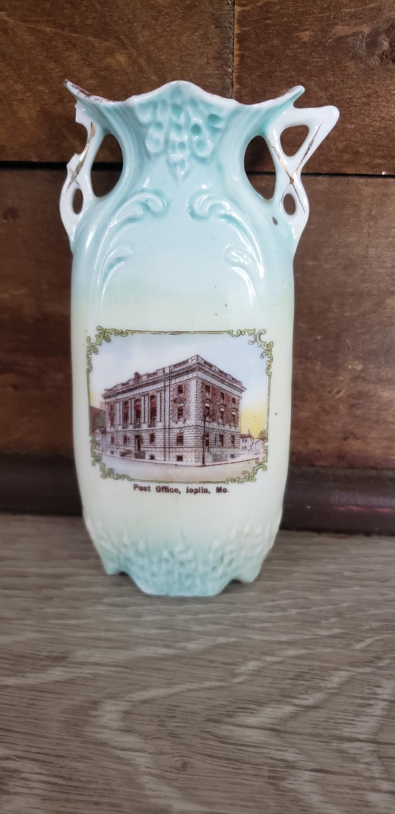 Antique 1890´s German Souvenir Vase Post Office Joplin Mo. Defect Antique 1890´s German Souvenir Vase Post Office Joplin Mo. Defect