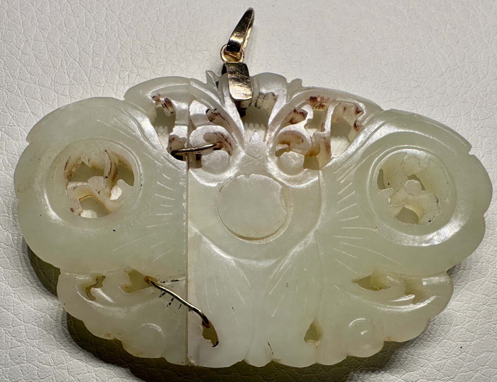 Antique Fine Ols Chinese Jade Butterfly Moth Belt Buckle Now A Necklace Pendant