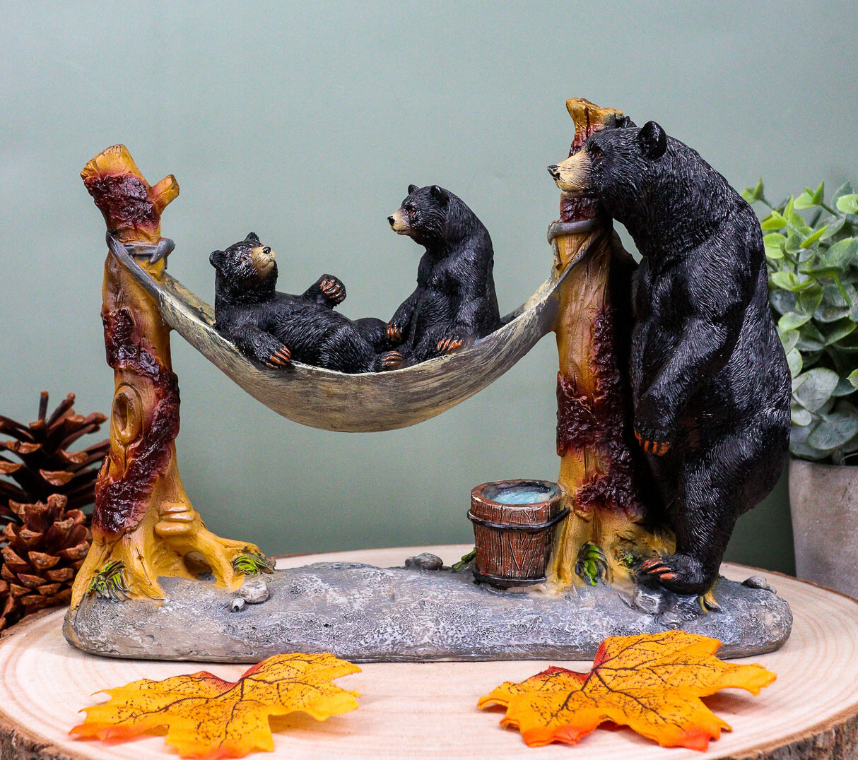 Mother Black Bear With Cubs In Outpost Camping Hammock Statue Wildlife Forest Mother Black Bear With Cubs In Outpost Camping Hammock Statue Wildlife Forest