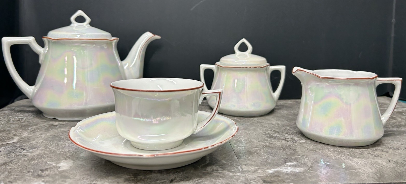 Antique Leuchtenburg Germany Pearl Lusterware Tea Set Rainbow Coloring