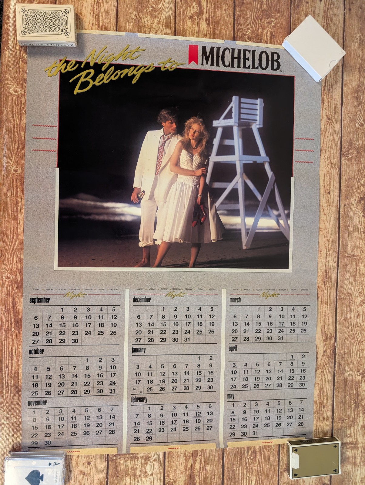Vintage 1986 1987 Michelob Calendar Poster The Night Belongs To Promo Beer Ad 