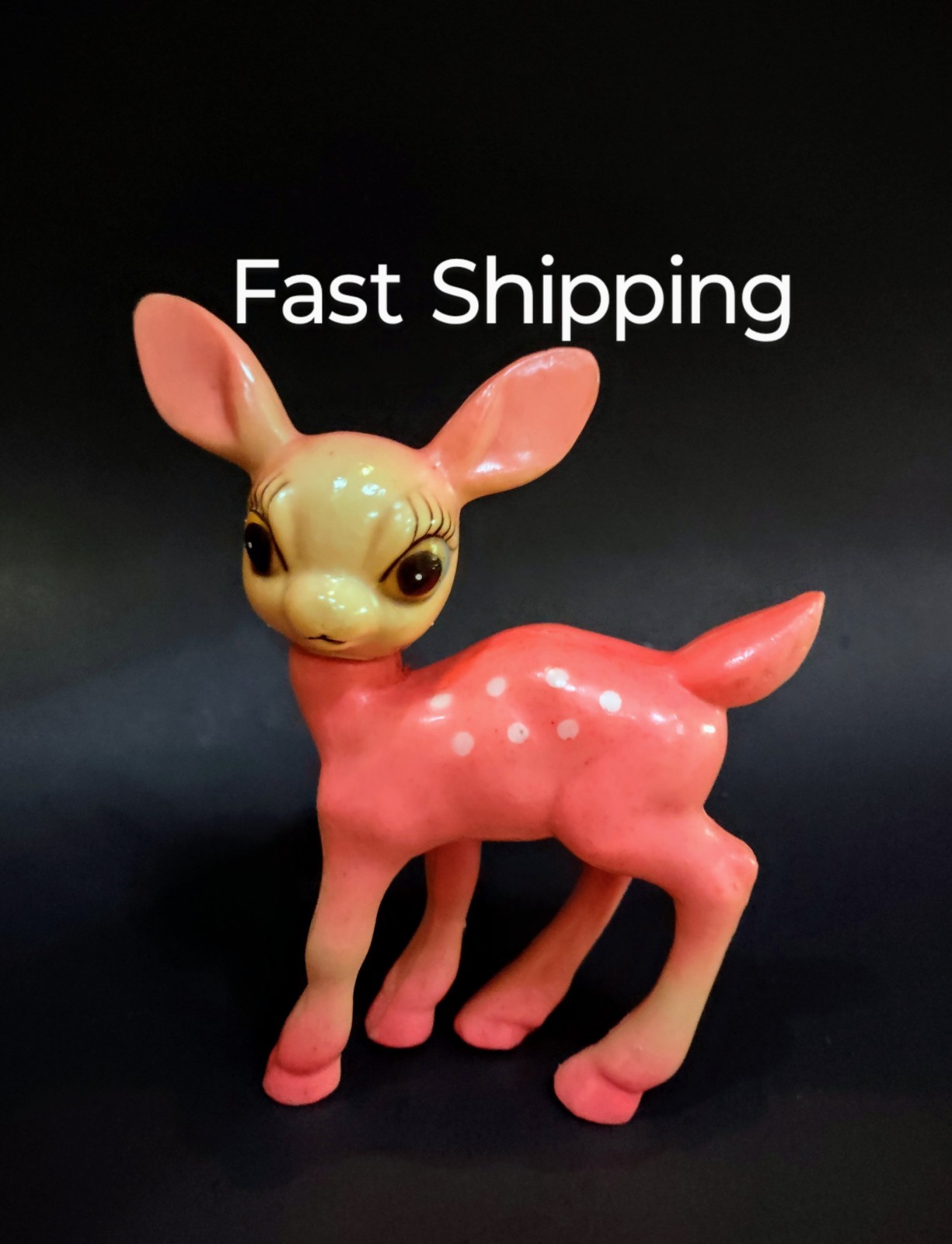 Rare Hot Pink Vinyl Swivel Head Deer Doe Figurine Retro 50s Christmas Hong Kong