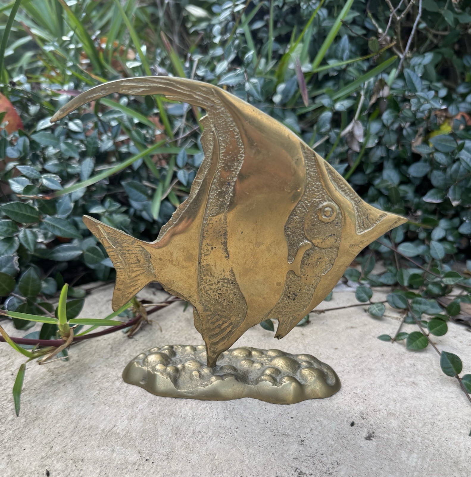 MCM Vintage 1950's-60's Large Brass Angel Fish Statue Seashore Cottage
