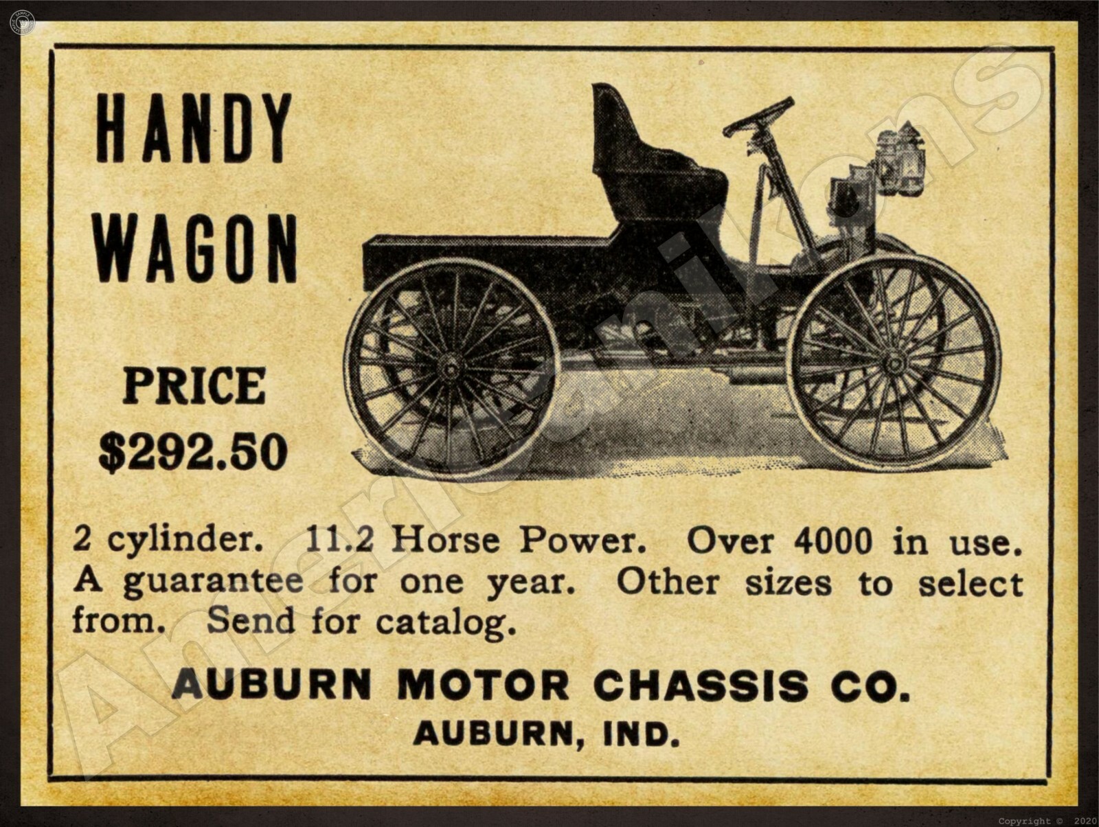 1912 Auburn Motor Chassis, Indiana NEW Metal Sign 24\