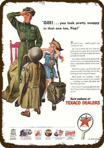 1945 WWII SOLDIER Texaco Service Station Dad DECORATIVE REPLICA METAL SIGN 1945 WWII SOLDIER Texaco Service Station Dad DECORATIVE REPLICA METAL SIGN