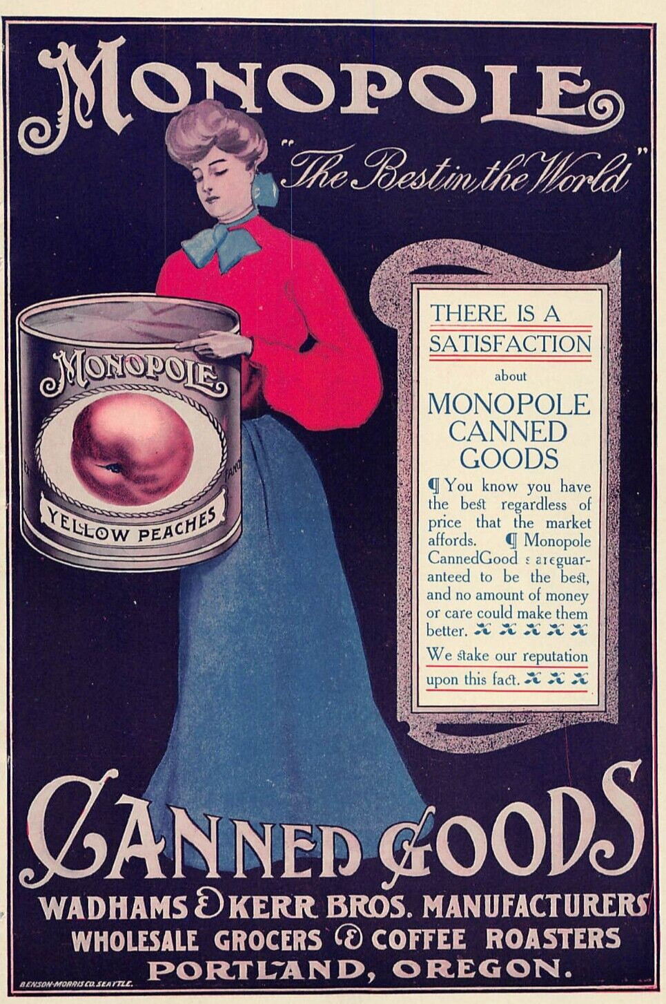 1905 ad MONOPOLE CANNED GOODS Portland Oregon Wadhams Kerr Bros Kitchen Decor