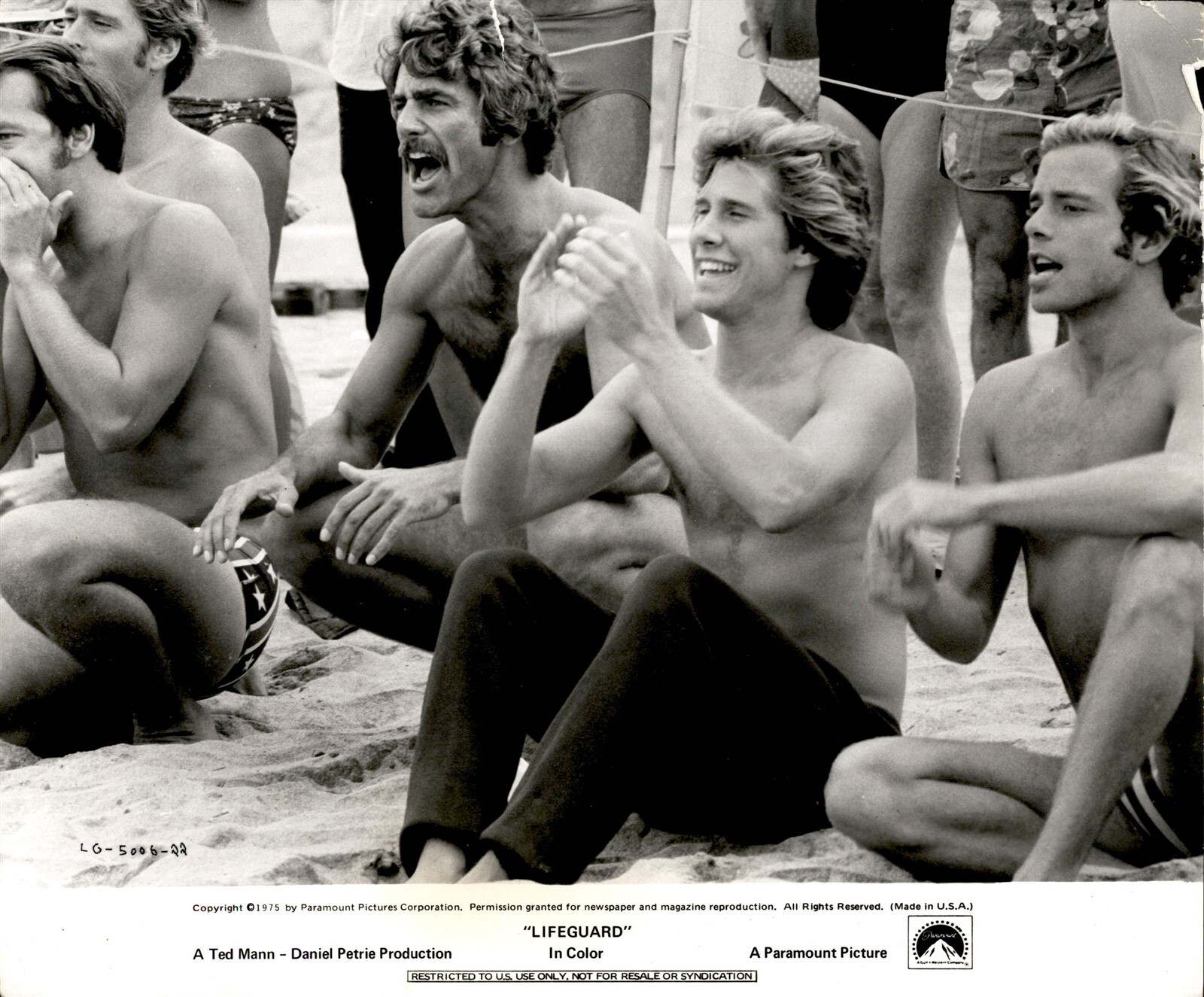 BR58 Rare Original Photo SAM ELLIOTT PARKER STEVENSON Lifeguard Actors on Beach