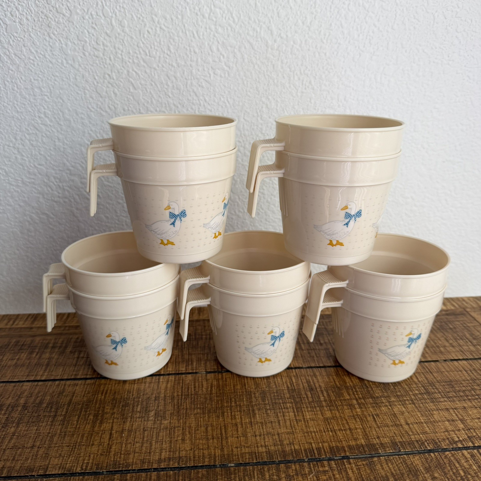 Vintage Aunt Rhody Goose Nesting Cups Set of 10 Blue Bow Country Goose Plastic 