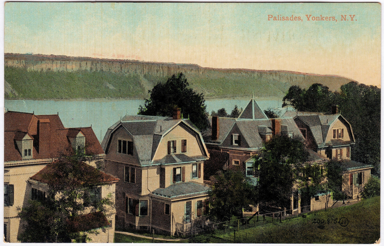 1907-15 Yonkers NY Postcard Palisades Houses Hudson River DB Westchester Co. DB