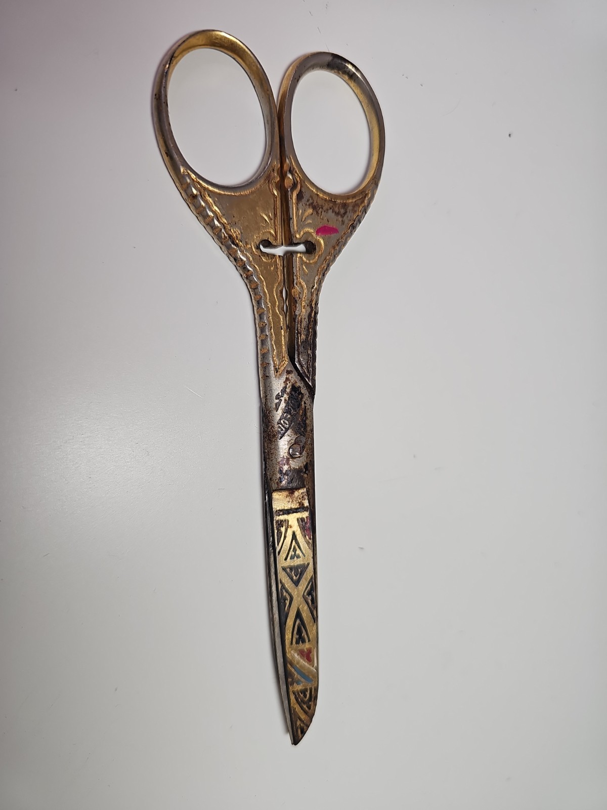 Vintage Toledo Spain Damascene Embroidery Sewing Scissors Gold Tone Ornate