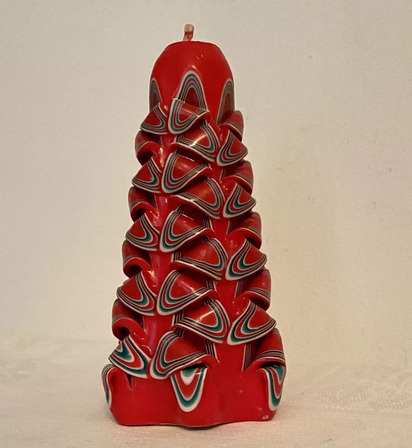 Vintage Red Ribbon Curl Candle 6” Unlit Holiday Fountain Jasco Korea 1970s