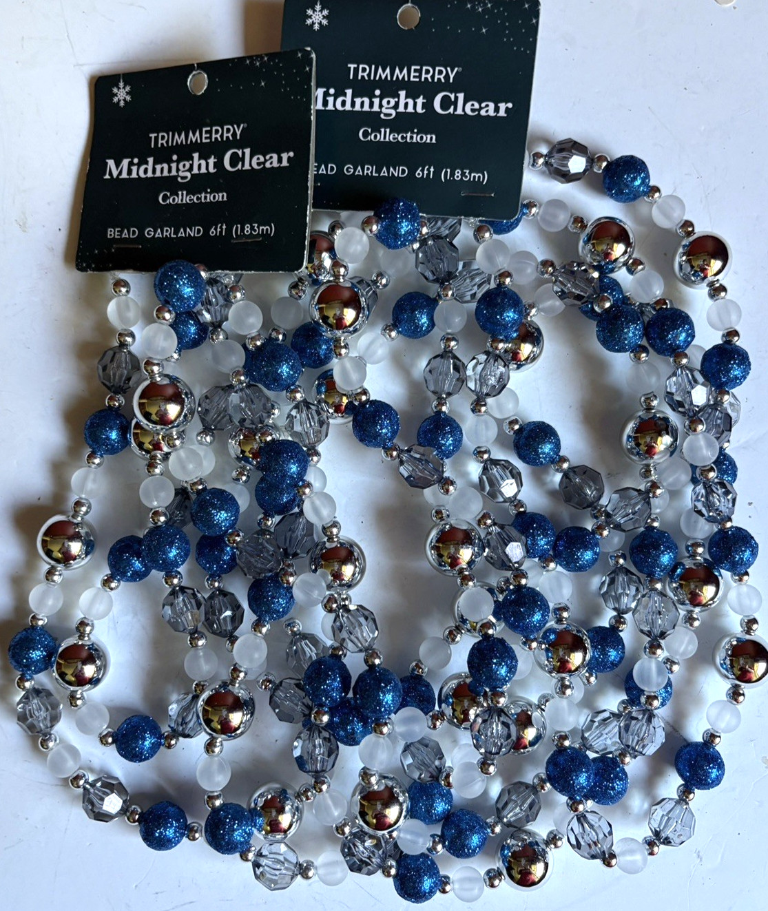 Two Blue, White and Silver 6 ft long Christmas Garlands, Beautiful