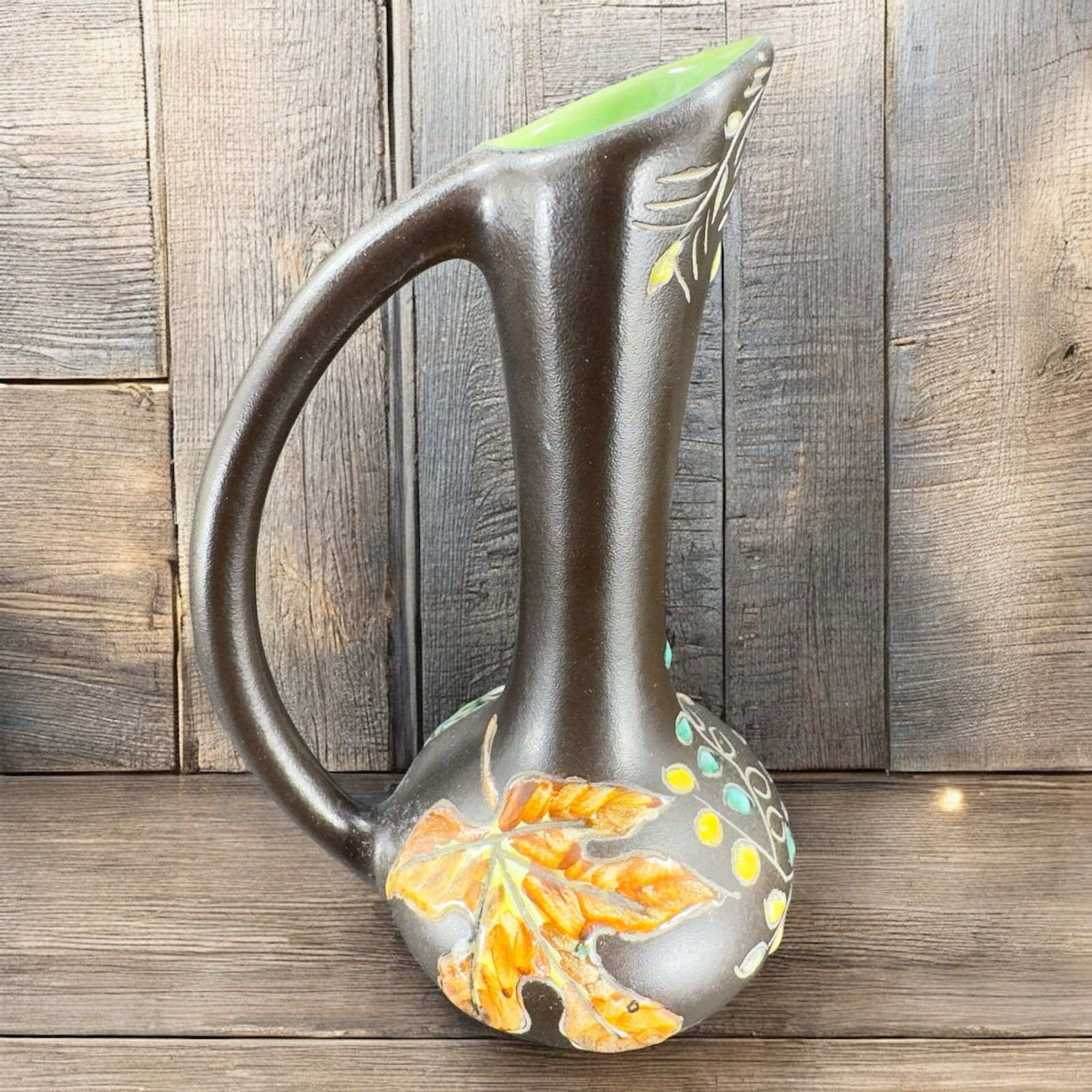 Vintage Herta Gertz Pottery Vase Pitcher Jug Signed Canada Hand Carved Ceramic