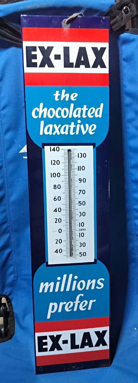 Ex-Lax The Chocolated Laxative Vintage Advertising Thermometer Sign Ex-Lax The Chocolated Laxative Vintage Advertising Thermometer Sign