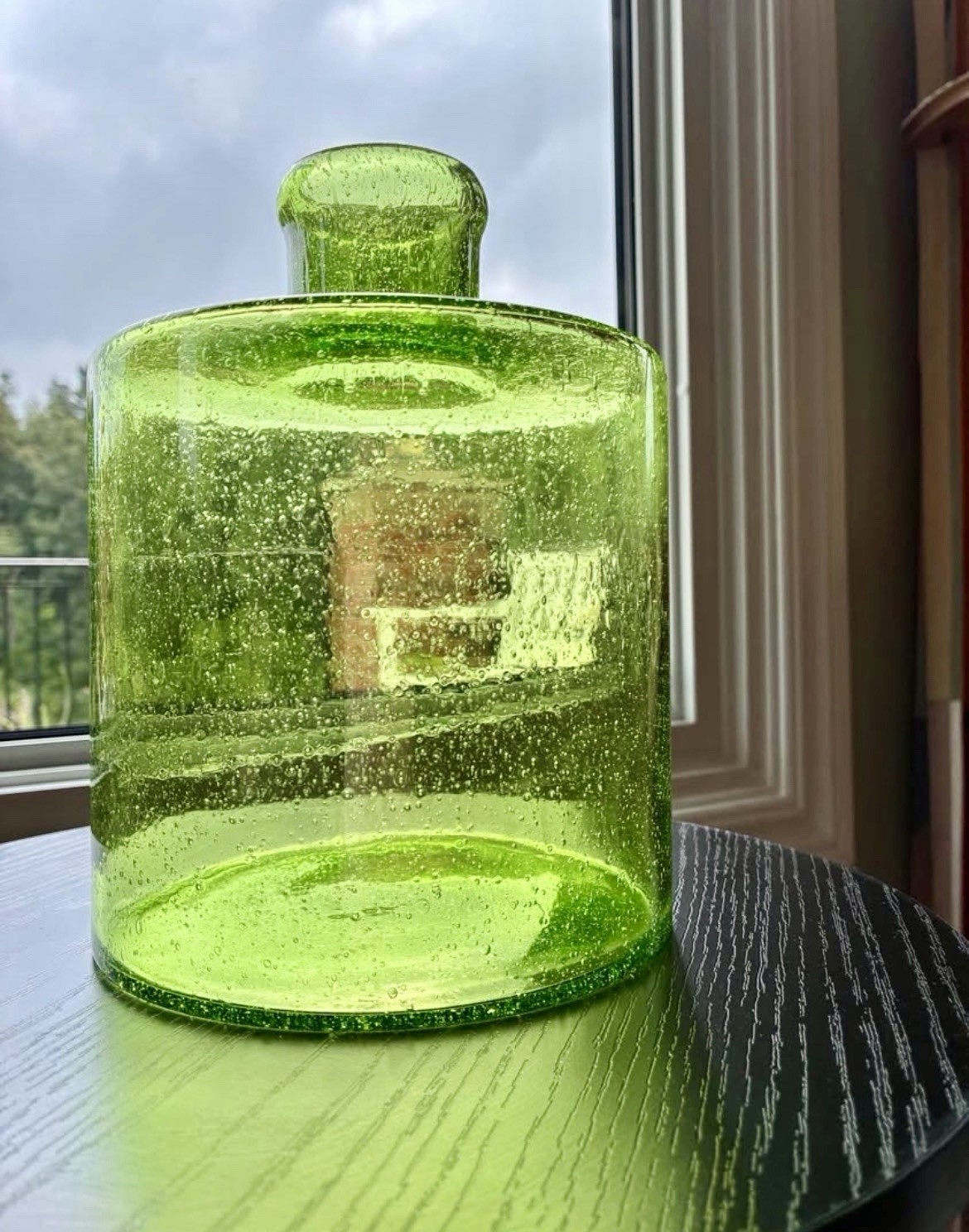 Vintage Glass Seeded Green Vase