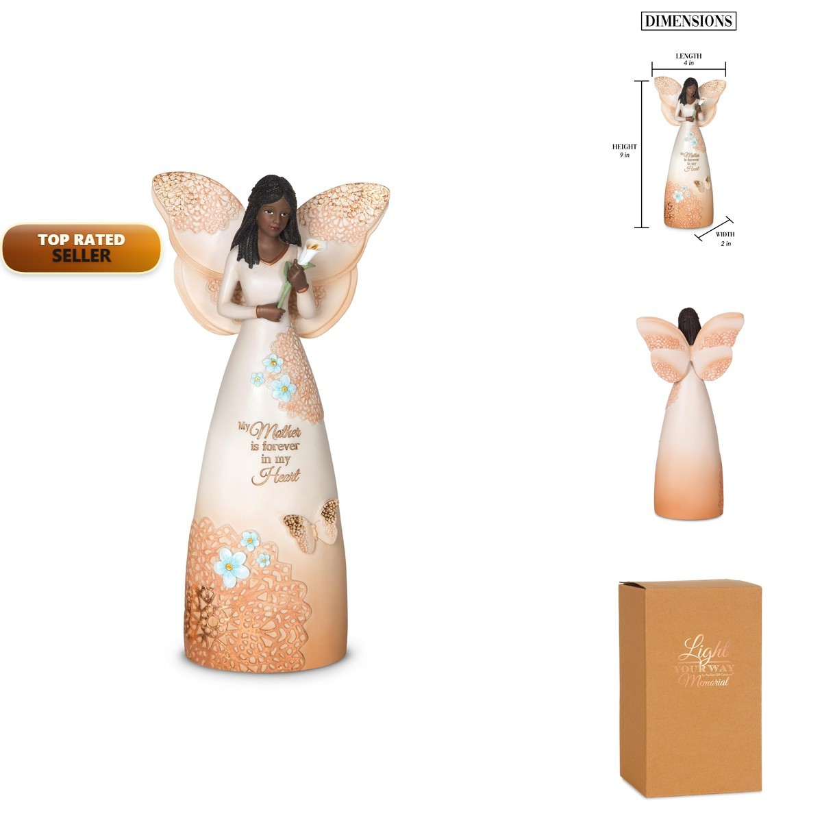 Pavilion Gift 19100 Mother is Forever in My Heart Ebony Angel Figurine 9-Inch