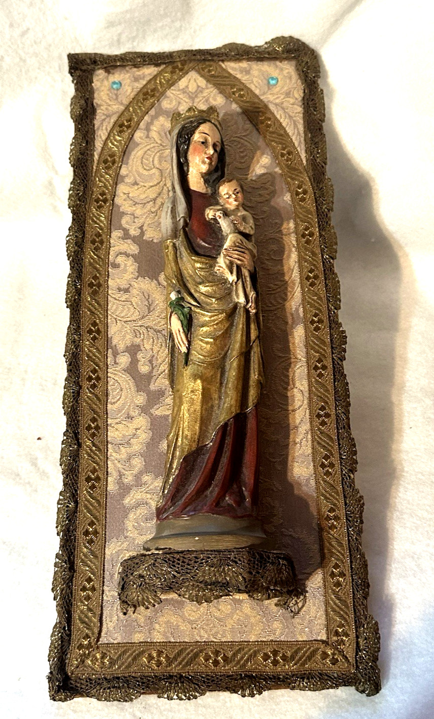 ANRI Hnd Crvd Wood Gilt Gold Madonna & Child Virgin Mary Baby Jesus Wall Plack