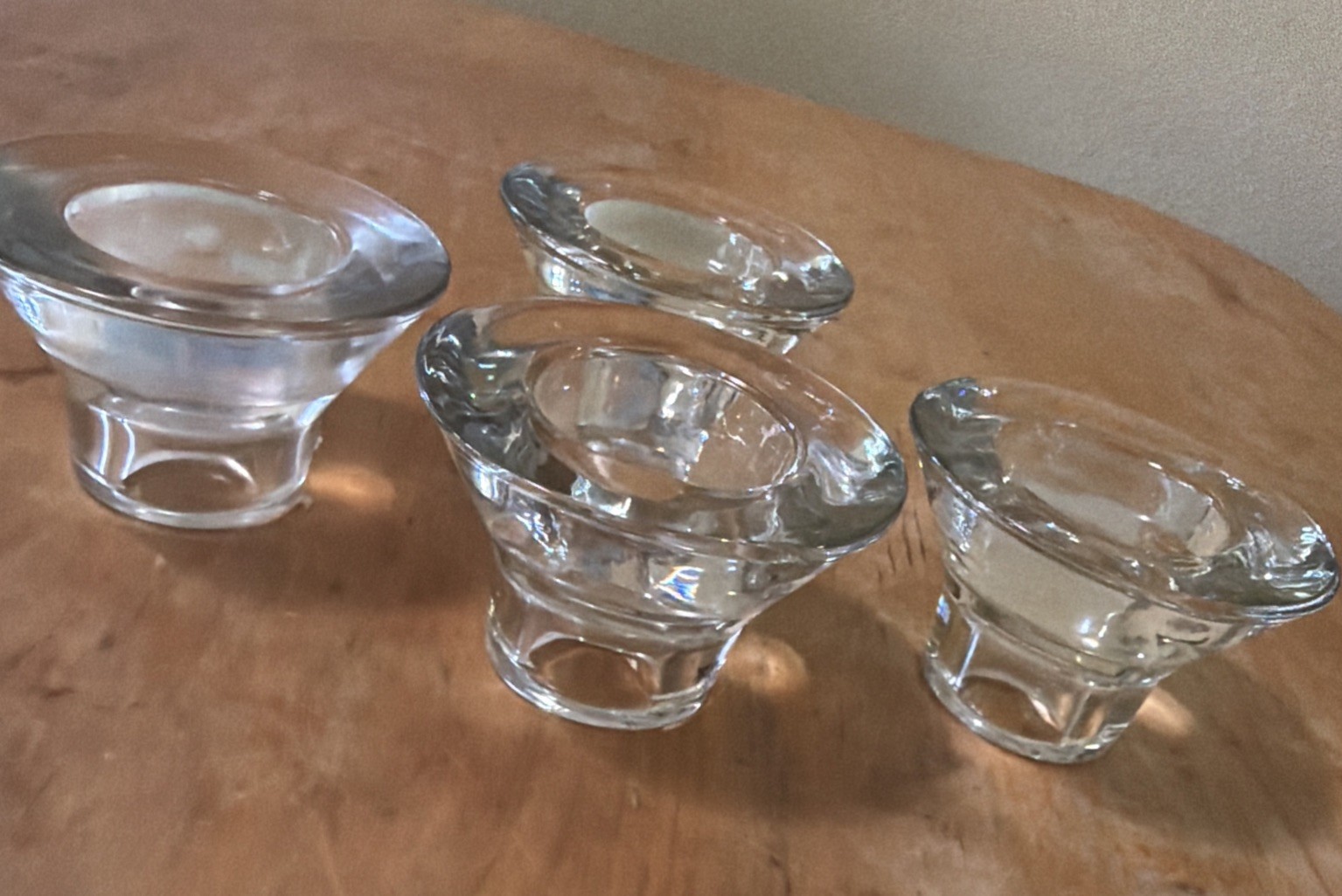 4. Vtg K&M Hagberg reversible glass candle holder, tealight holder tapered
