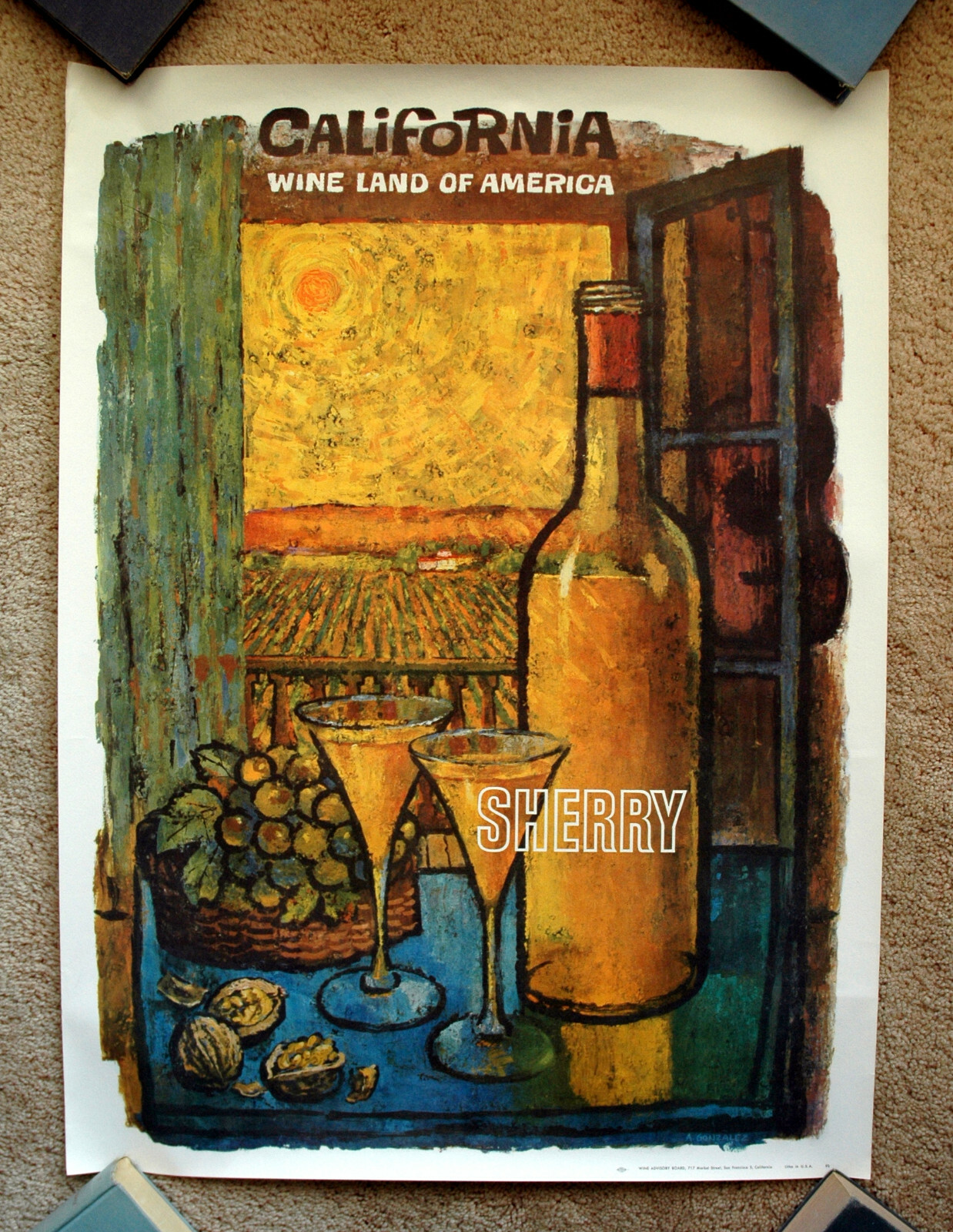 Vintage Original 1970s CALIFORNIA Wine Tasting Travel Poster art airline tourism