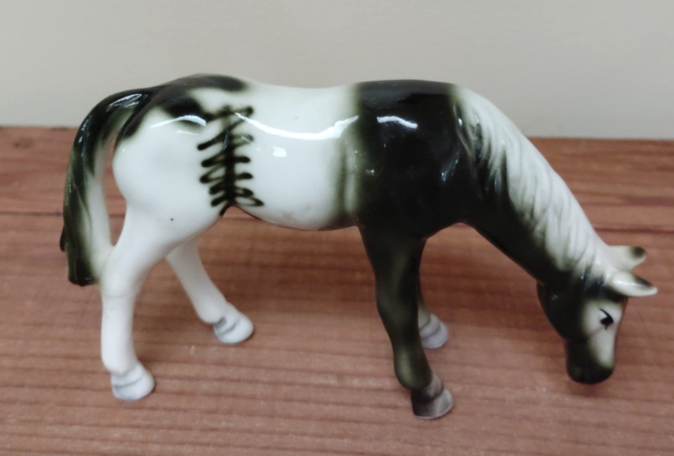 Vintage 1960's Bone China Made in Japan Taiwan Horse Pony Black White 5 in