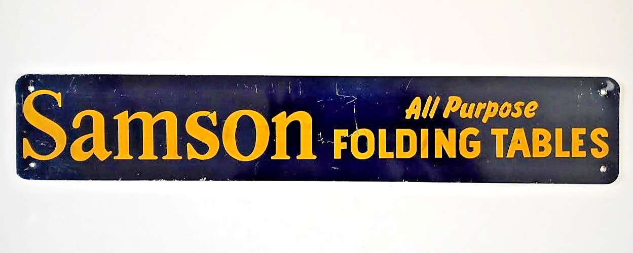 Vintage Aluminum All Purpose SAMSON Folding Table Pre Samsonite Advertising Sign