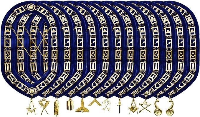 Masonic Regalia Blue Lodge Gold Metal Chain Collar With Jewels - PACK of 12