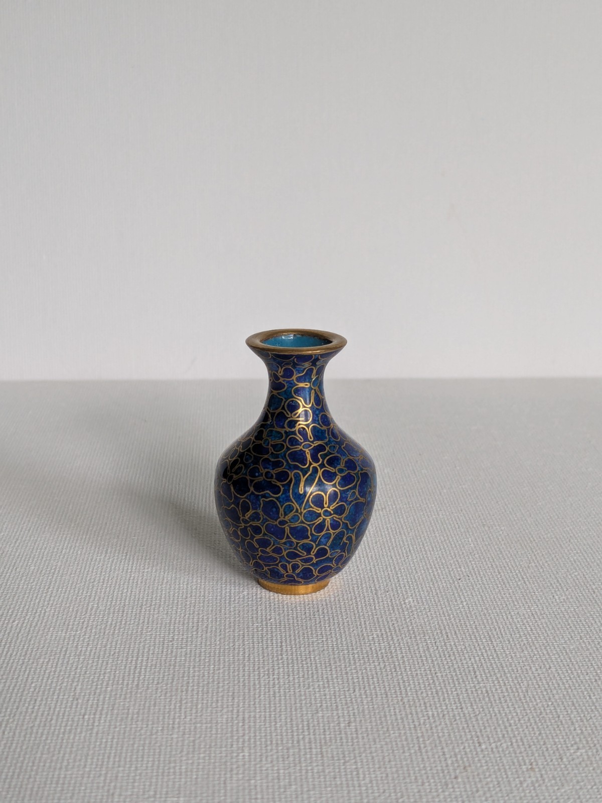 Vintage Cloisonne Miniature Brass Enamel Bud Vase Blue and Gold 2\ Vintage Cloisonne Miniature Brass Enamel Bud Vase Blue and Gold 2\